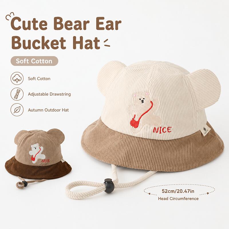 Bucket Hat Cotton - Chapéu Infantil com Orelhas de Urso,