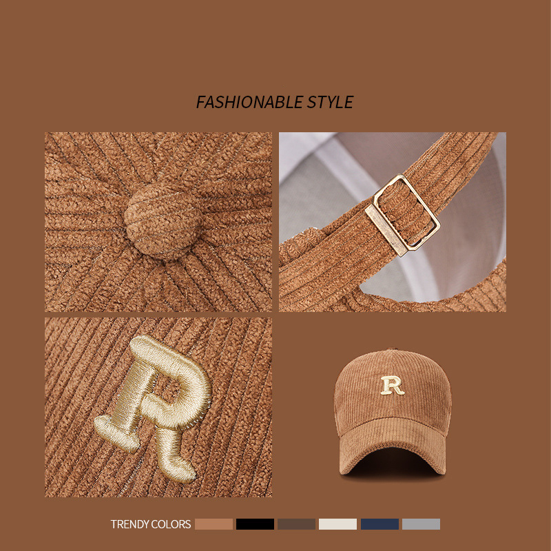 Boné de Corduroy com Letra 'R' - Baseball Cap Structured avaliação e preço